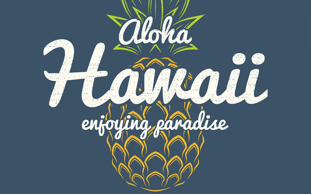 A drawing of a pineapple with the words "Aloha- Hawaii- enjoying paradise"