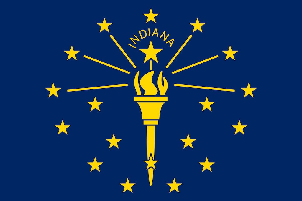 The Indiana state flag; a dark blue background with a golden torch and stars