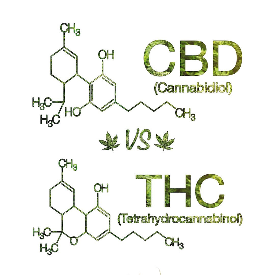 chemical drawings of CBD and THC molecules next to each other for comparison