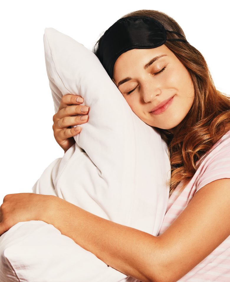 Tired woman holding a pillow