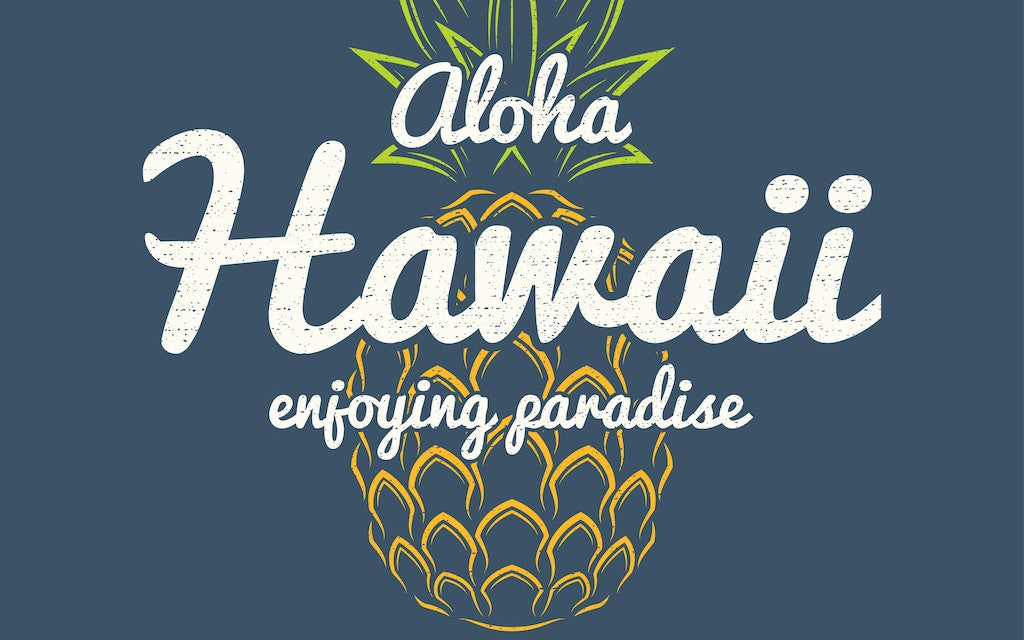 A drawing of a pineapple with the words "Aloha- Hawaii- enjoying paradise"