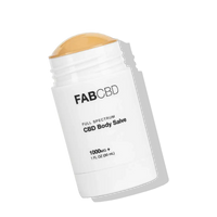 FAB CBD Full Spectrum CBD Body Salve stick with visible tan balm and white labeled 1000mg container