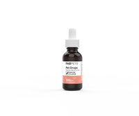 Dark amber glass dropper bottle labeled FabPets Pet Drops Bacon Flavor CBD Oil for Pets, 500 mg concentration.