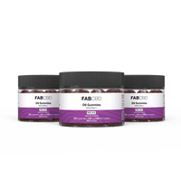Close-up front view of three jars of Delta 9 Gummies: 3-Pack with black ribbed lids and purple mixed-berry labels.