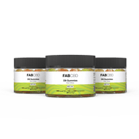 Front view of three jars labeled "Delta 9 Gummies: 3-Pack" with black ribbed lids and visible sour citrus gummies through clear containers.