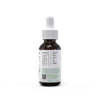 Back label of an amber glass dropper bottle of FAB CBD oil with a white cap, showing 'Suggested Use' instructions, a QR code, manufacturer information for Kentucky Heritage Hemp, and badge icons for 'Lab Tested Hemp Oil, Vegan Blend, Pesticide Free, Non-GMO, Botanical Terpenes,' shown against a plain white background.