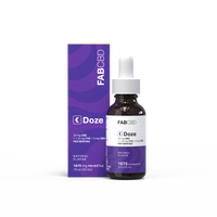 Doze THC Oil 30mL bottle with dropper and purple FAB CBD box packaging.