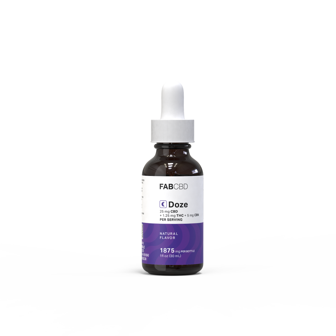 Doze THC Oil tincture 30mL amber glass bottle with white dropper and purple label.