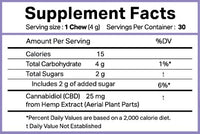 Close-up of the Supplement Facts label photographed straight-on showing nutrition details for Anytime Gummies, with bold headings and black text on a white background.