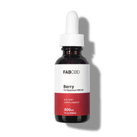Centered front view of a FAB CBD CBD Oil dropper bottle labeled "Berry" casting a soft shadow on a white background