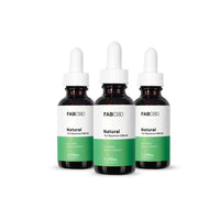 Front-facing trio of FABCBD CBD Oil 1200mg bottles with white droppers and green-and-white labels against a white background.