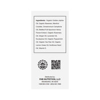 Rear label close-up of the CBD Body Salve showing ingredient text, a QR code, and distributor details in black on a white background