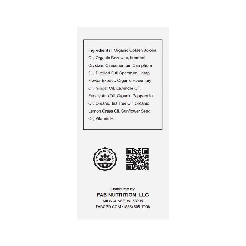 Rear label close-up showing ingredient list, QR code, and seal on the CBD Body Salve.