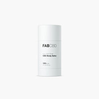 Center-frontal view of the FABCBD CBD Body Salve white cylindrical stick on a soft white background.